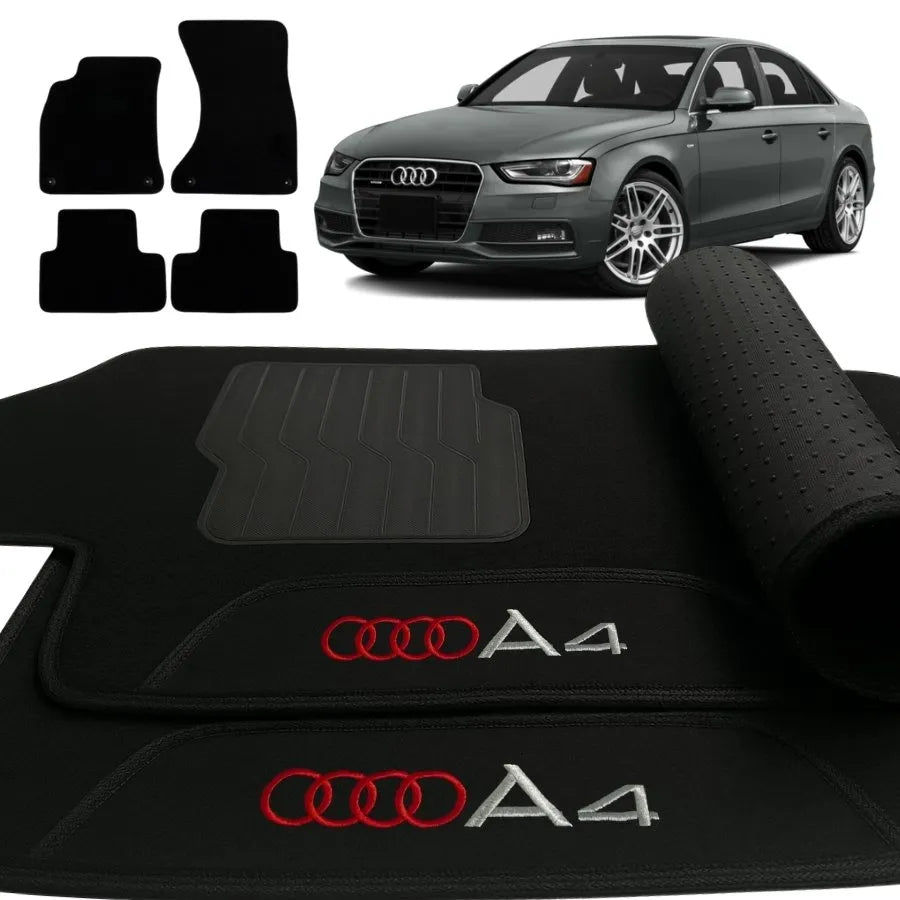TAPETE CARPETE AUDI A4 2008 A 2016 PRETO BORDADO 4 PEÇAS