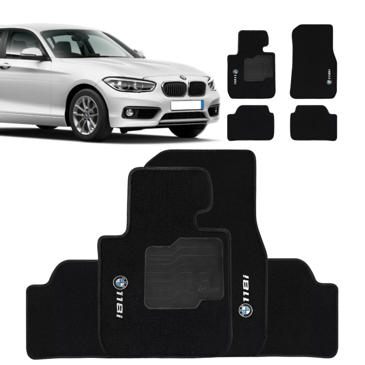 TAPETE CARPETE BMW 118i 2011 A 2019 PRETO BORDADO