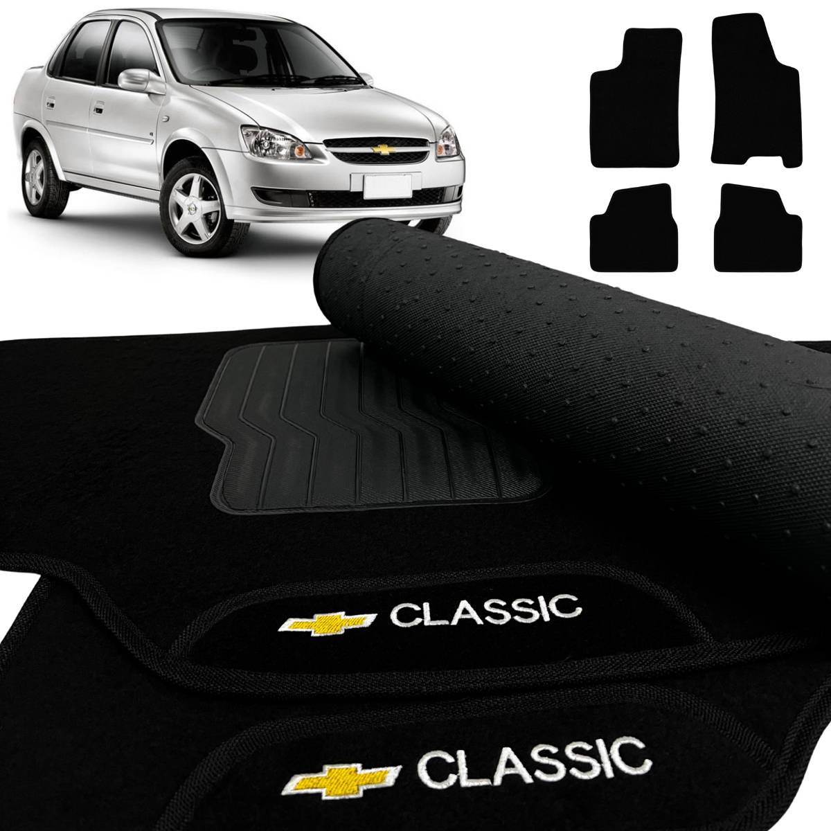 TAPETE CARPETE CLASSIC 2002 A 2016 PRETO 4 PEÇAS