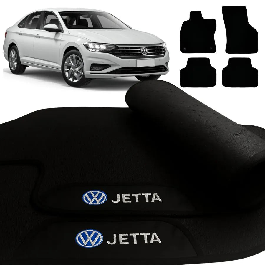 TAPETE BORRACHA PREMIUM JETTA 2018 A 2024 BORDADO 4 PEÇAS