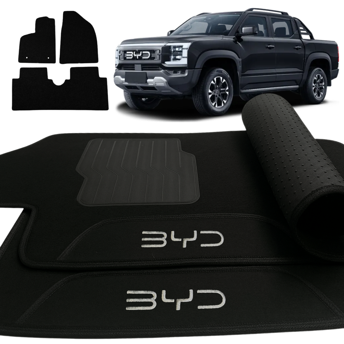 TAPETE CARPETE BYD SHARK 2023 A 2025 PRETO BORDADO 3 PEÇAS