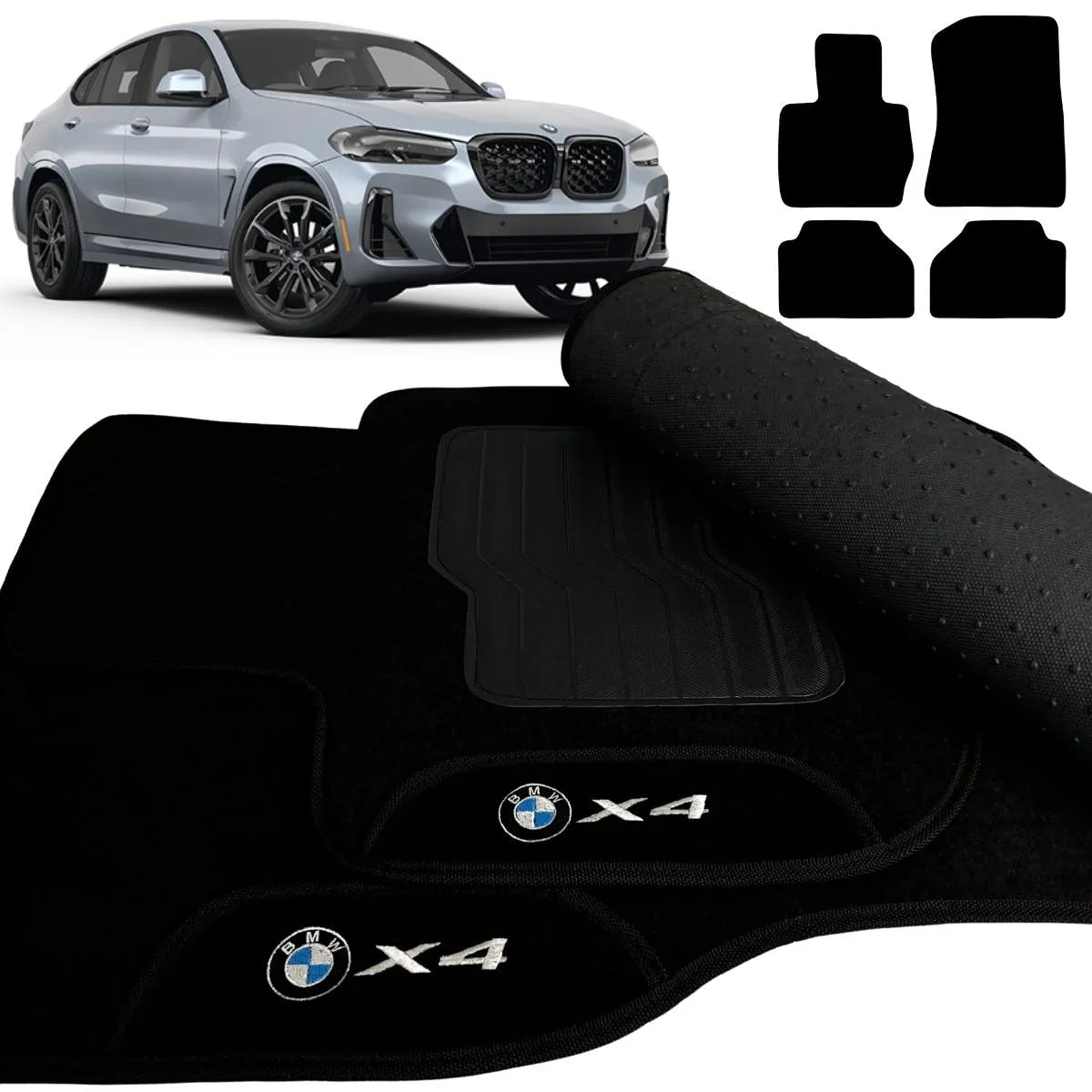 TAPETE CARPETE BMW X4 2019 A 2024 PRETO 4 PEÇAS