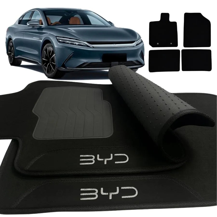 TAPETE CARPETE BYD HAN 2023 A 2025 PRETO BORDADO 4 PEÇAS