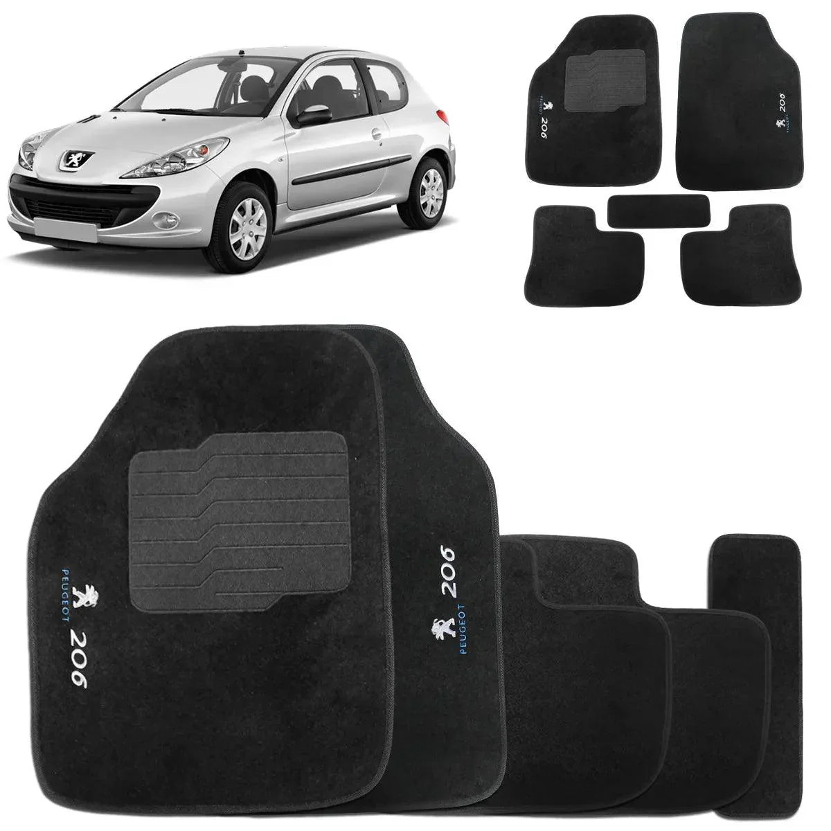 TAPETES CARPETE PEUGEOT 206 1999 A 2009 PRETO 5 PEÇAS