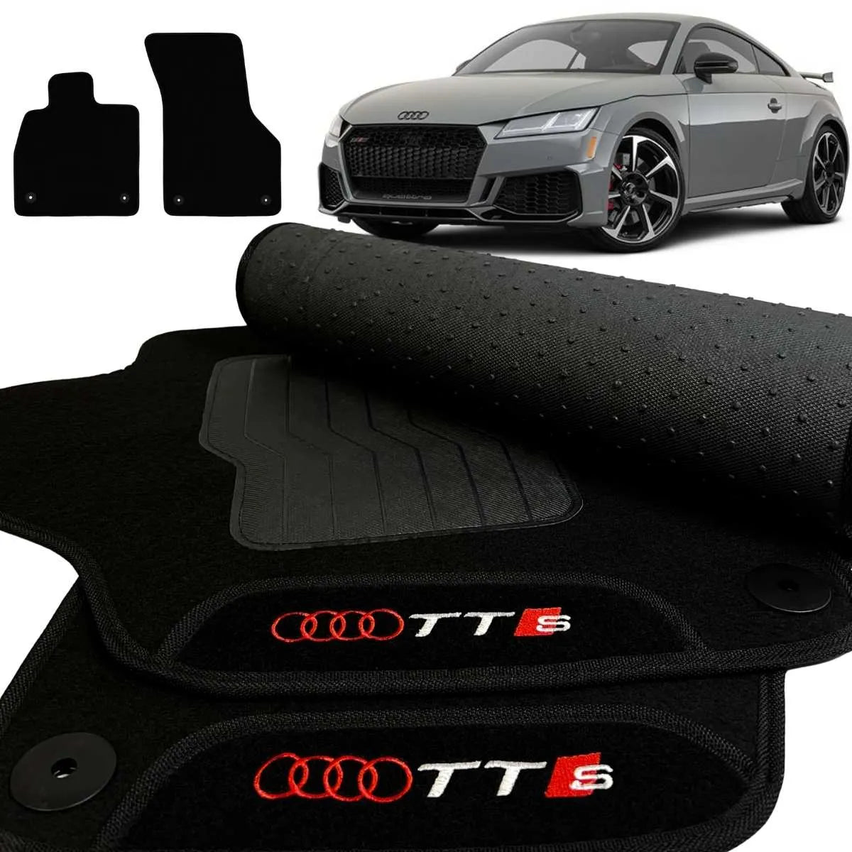 TAPETE CARPETE AUDI TTS 2015 A 2023 PRETO 2 PEÇAS