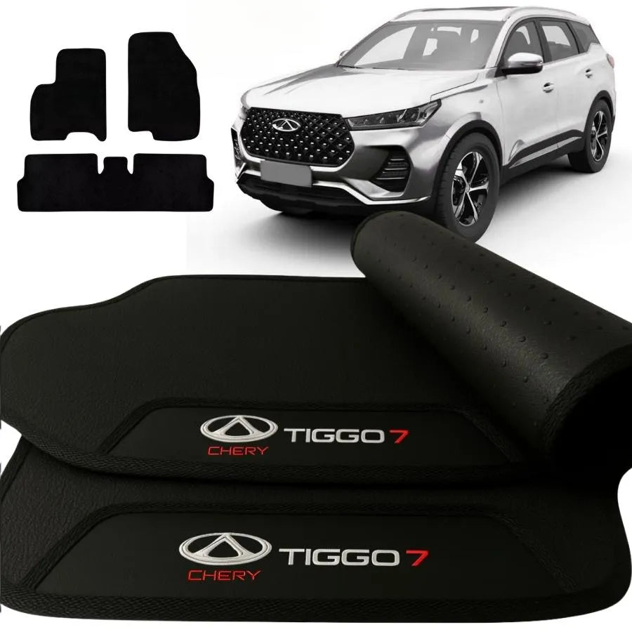 TAPETE BORRACHA PREMIUM TIGGO 7 2019 A 2024 BORDADO 3 PEÇAS