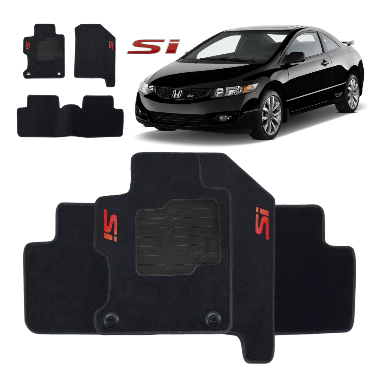 TAPETE CARPETE CIVIC SI 2007 A 2011 PRETO 3 PEÇAS