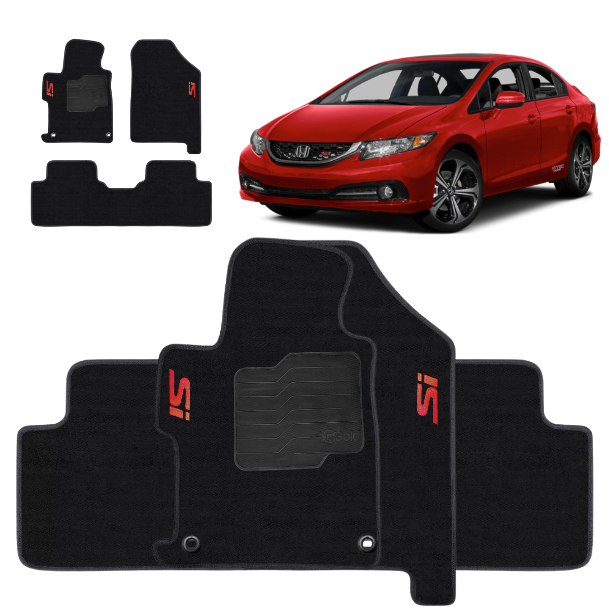 TAPETE CARPETE CIVIC SI 2012 A 2015 PRETO 3 PEÇAS
