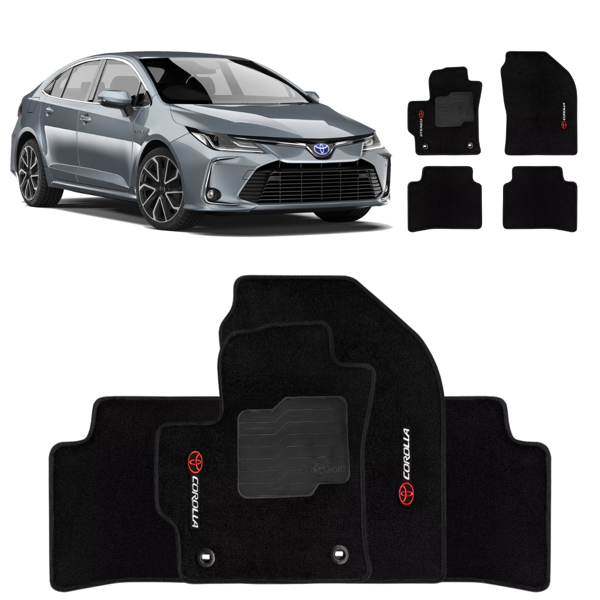 TAPETE CARPETE COROLLA HYBRID 2019 A 2023 PRETO 4 PEÇAS