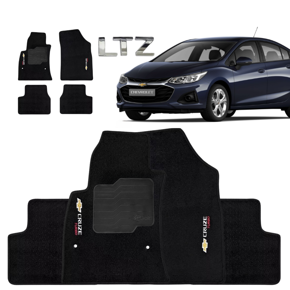 TAPETE CARPETE CRUZE LTZ 2020 A 2023 PRETO BORDADO