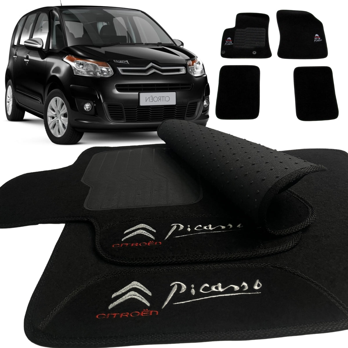 TAPETE CARPETE C3 PICASSO 2010 A 2016 PRETO 4 PEÇAS