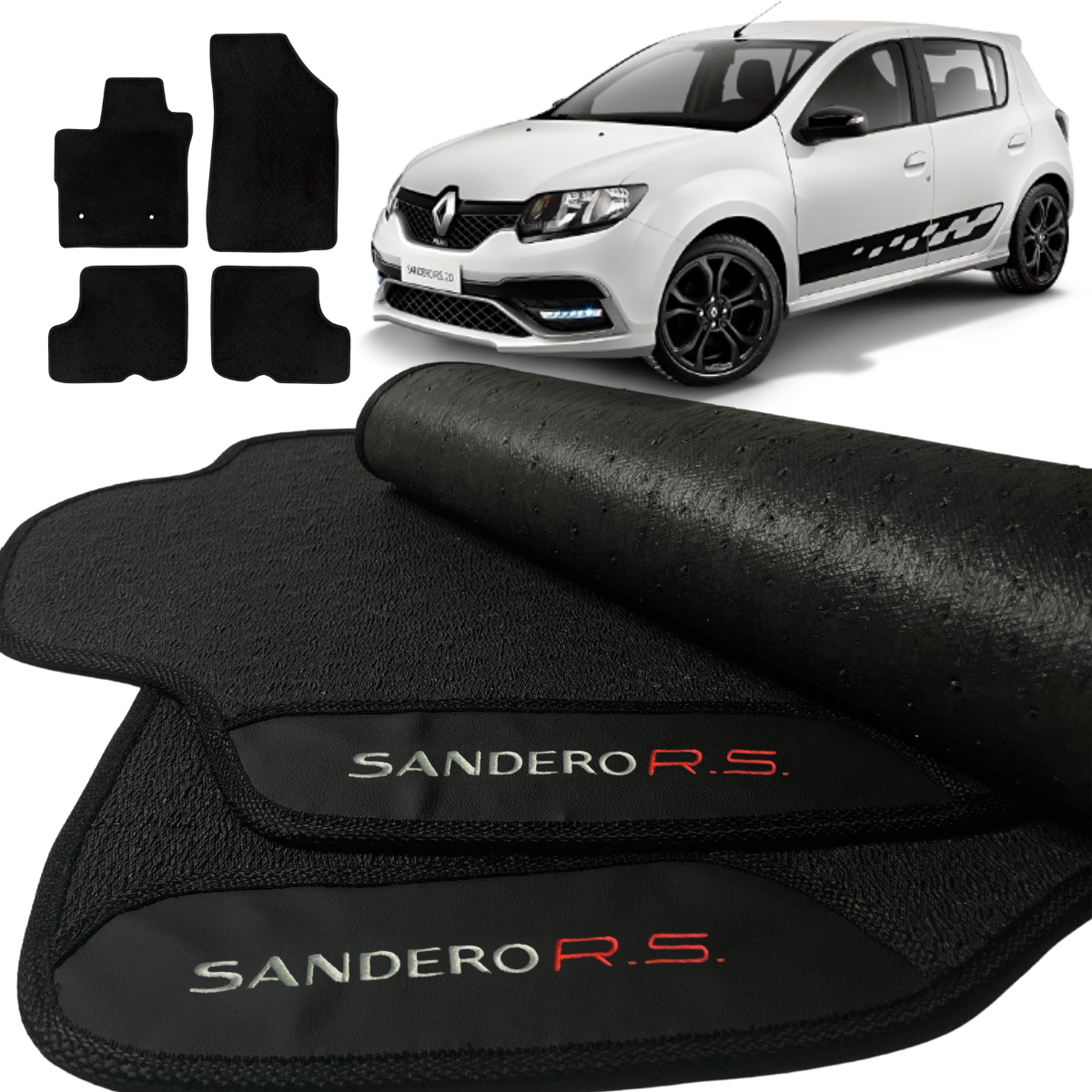 TAPETE BORRACHA PREMIUM SANDERO RS 2015 Á 2023 4 PEÇAS