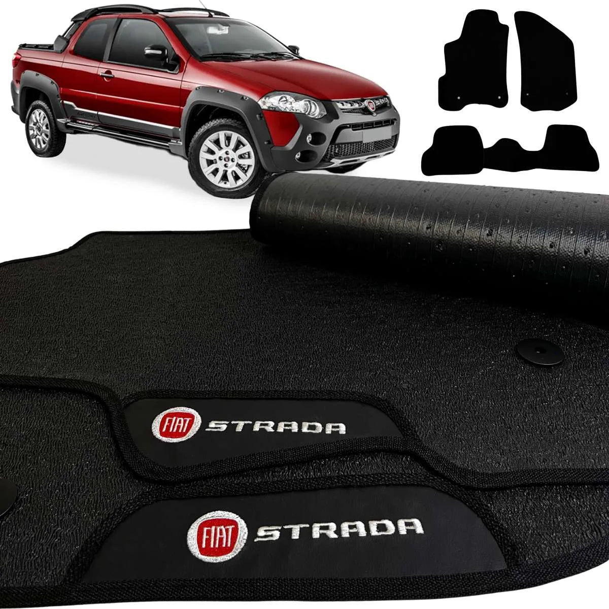 TAPETE BORRACHA PREMIUM STRADA 2012 A 2019 3 PEÇAS (CABINE DUPLA)