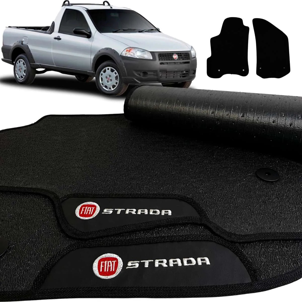 TAPETE BORRACHA PREMIUM STRADA 2012 A 2019 2 PEÇAS (CABINE SIMPLES)