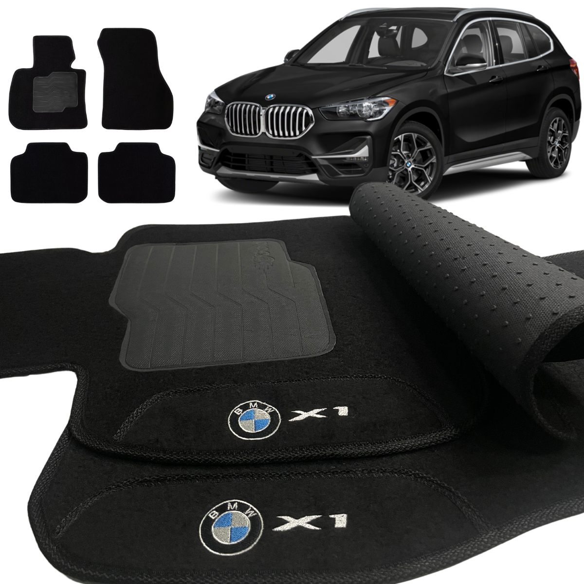 TAPETE CARPETE BMW X1 2016 A 2023 PRETO 4 PEÇAS