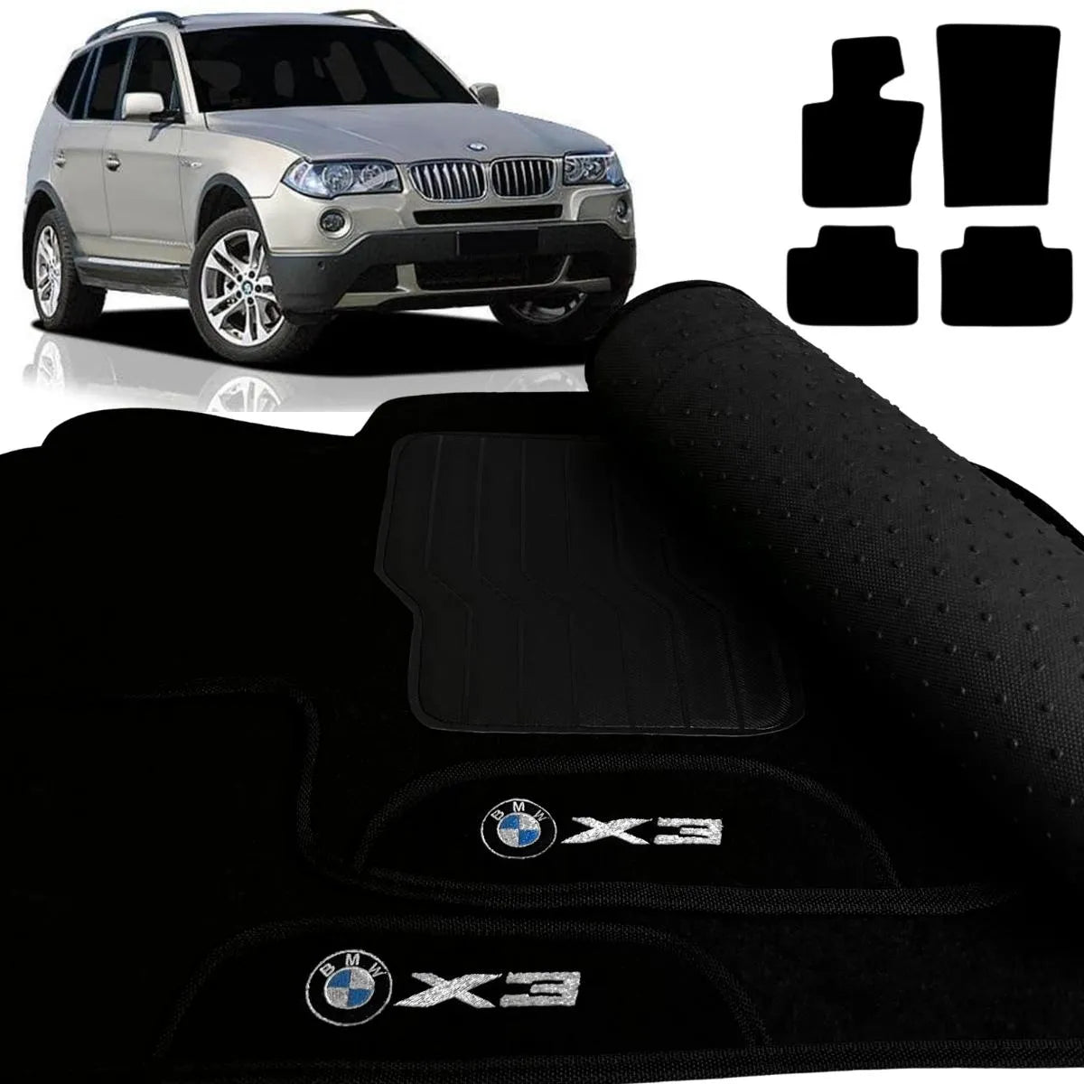 TAPETE CARPETE BMW X3 2003 A 2010 PRETO 4 PEÇAS