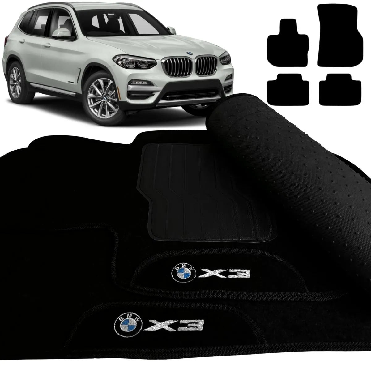 TAPETE CARPETE BMW X3 2018 A 2024 PRETO 4 PEÇAS
