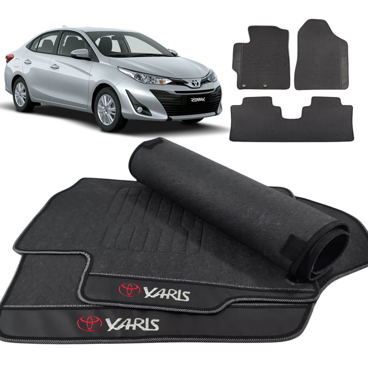 TAPETE BORRACHA PREMIUM YARIS SEDAN 2018 A 2024 3 PEÇAS