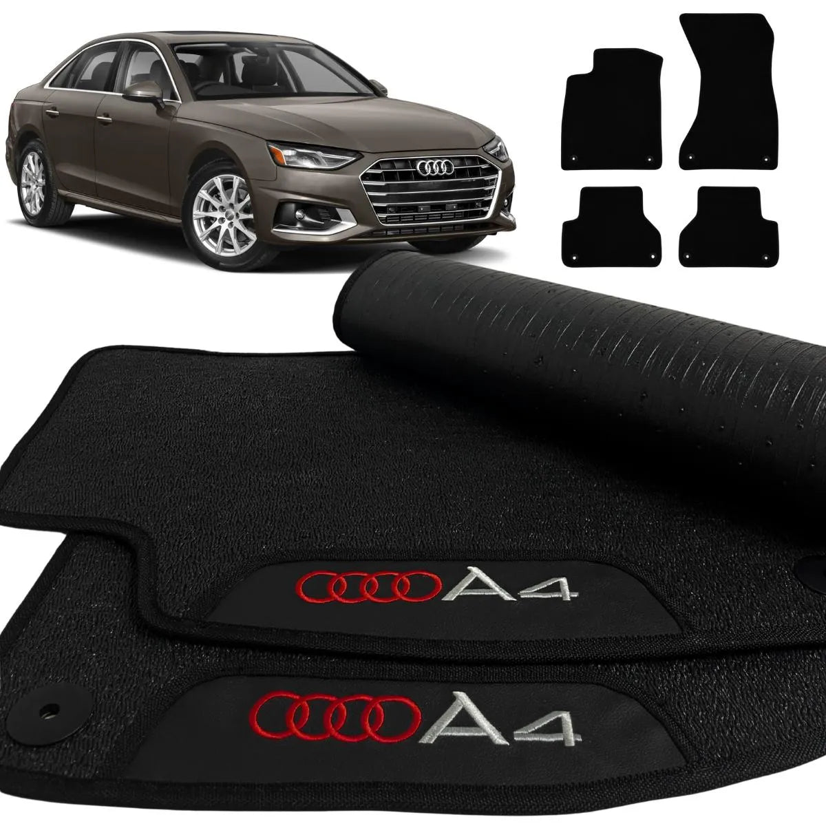 TAPETE BORRACHA PREMIUM AUDI A4 2017 A 2021 PRETO BORDADO 4 PEÇAS