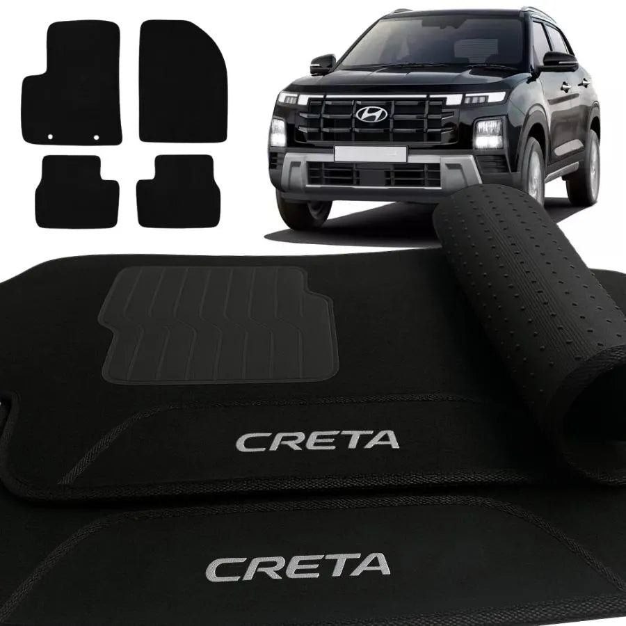 TAPETE CARPETE CRETA 2022 A 2025 PRETO BORDADO 4 PEÇAS