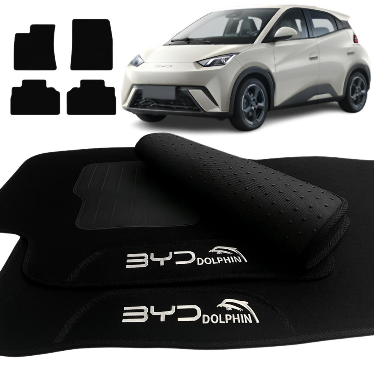 TAPETE CARPETE BYD DOLPHIN MINI GS 2023 A 2025 PRETO BORDADO 4 PEÇAS