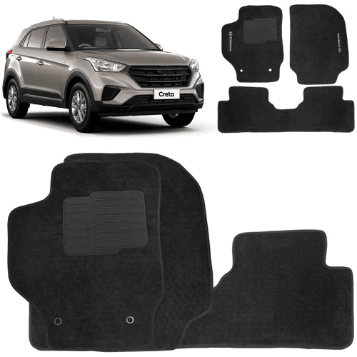 TAPETE CARPETE CRETA ACTION 2017 A 2021 PRETO BORDADO 3 PEÇAS