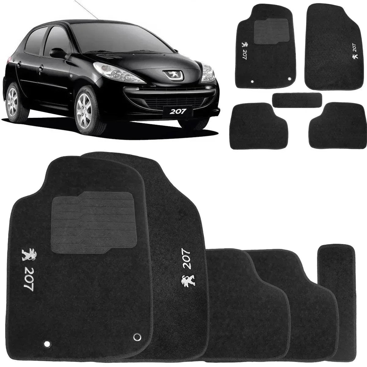 TAPETES CARPETE PEUGEOT 207 2010 A 2015 PRETO 5 PEÇAS